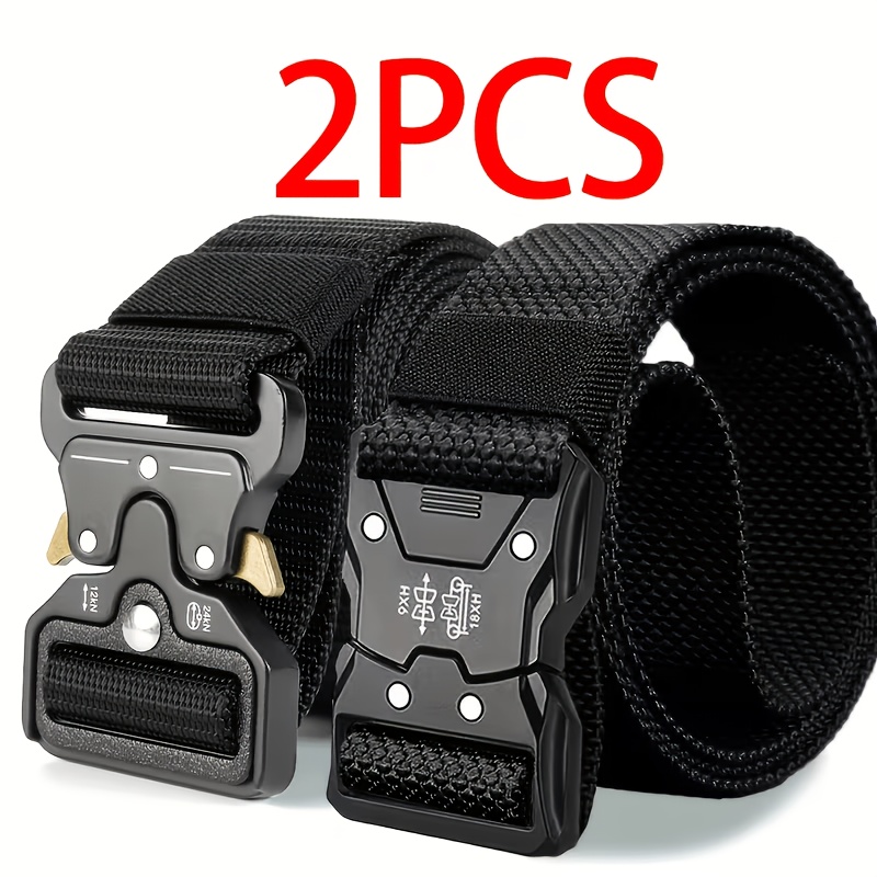 2pcs Men's Quick- With System (no Operation Required), Suitable For Camping, Use - Compatible With Dress Belts, Jeans And Casual Trousers - Ideal For Survival And Edc, 8 Colors