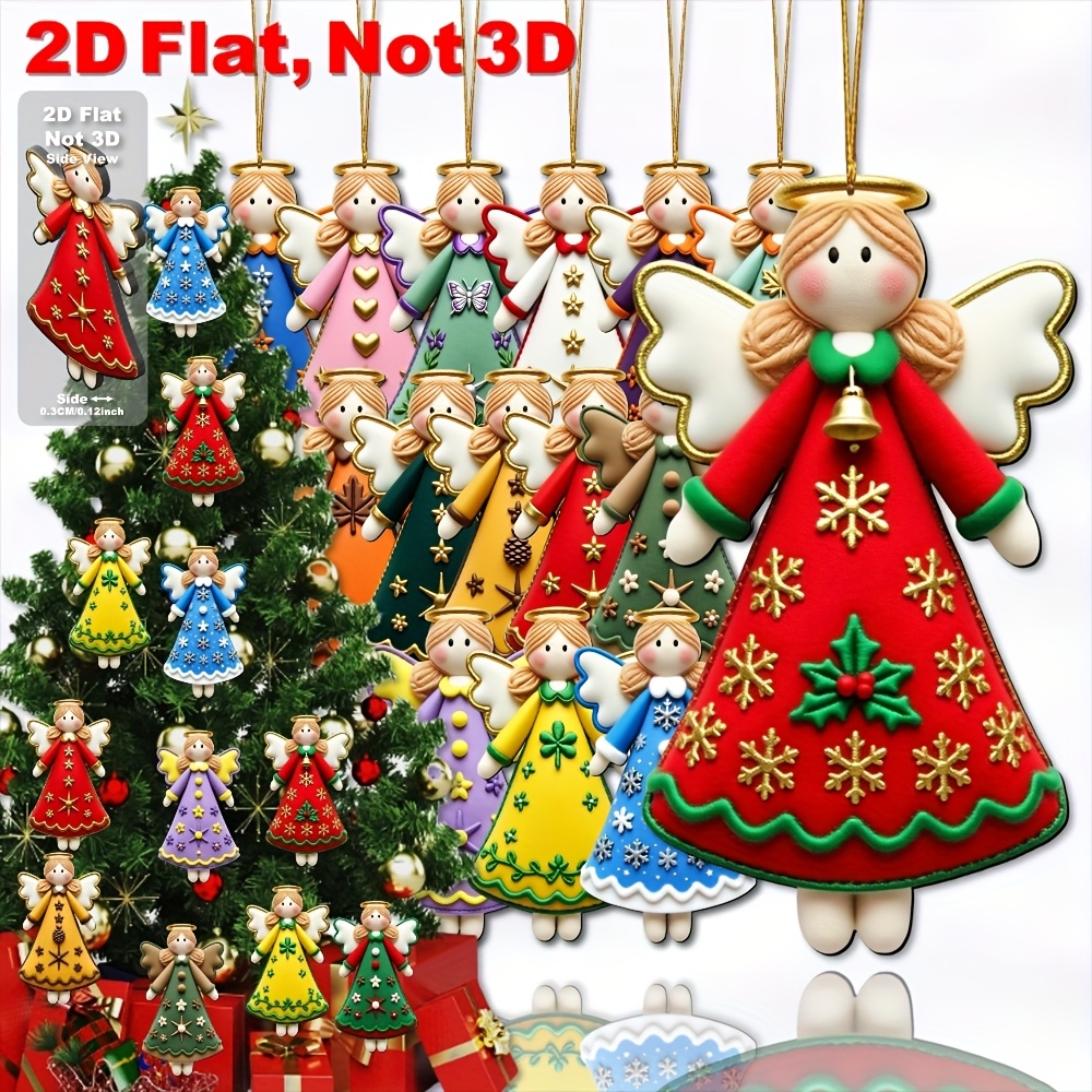 TEMU 2D Flat - 21 Eleganti e Vivaci Decorazioni di Angeli in Legno per un 2D, Regali per Feste di Natale, Ideali per Casa, Esterni e Decorazioni per