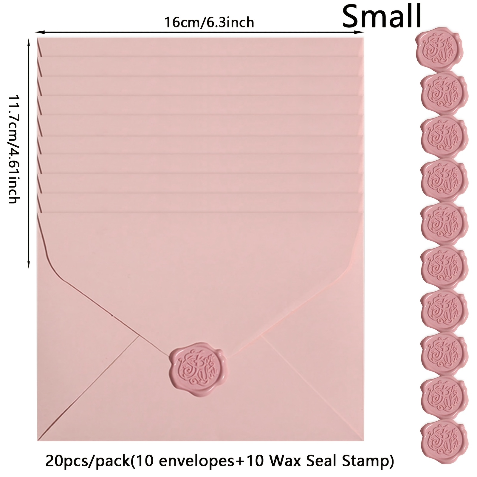 E-shop 20 Stück/Packung 10 Umschläge & 10 Lackversiegelungen Verdickte Sakura-Rosa Retro-Umschläge mit Wachssiegelstempel, Glattes Finish Hochwertige