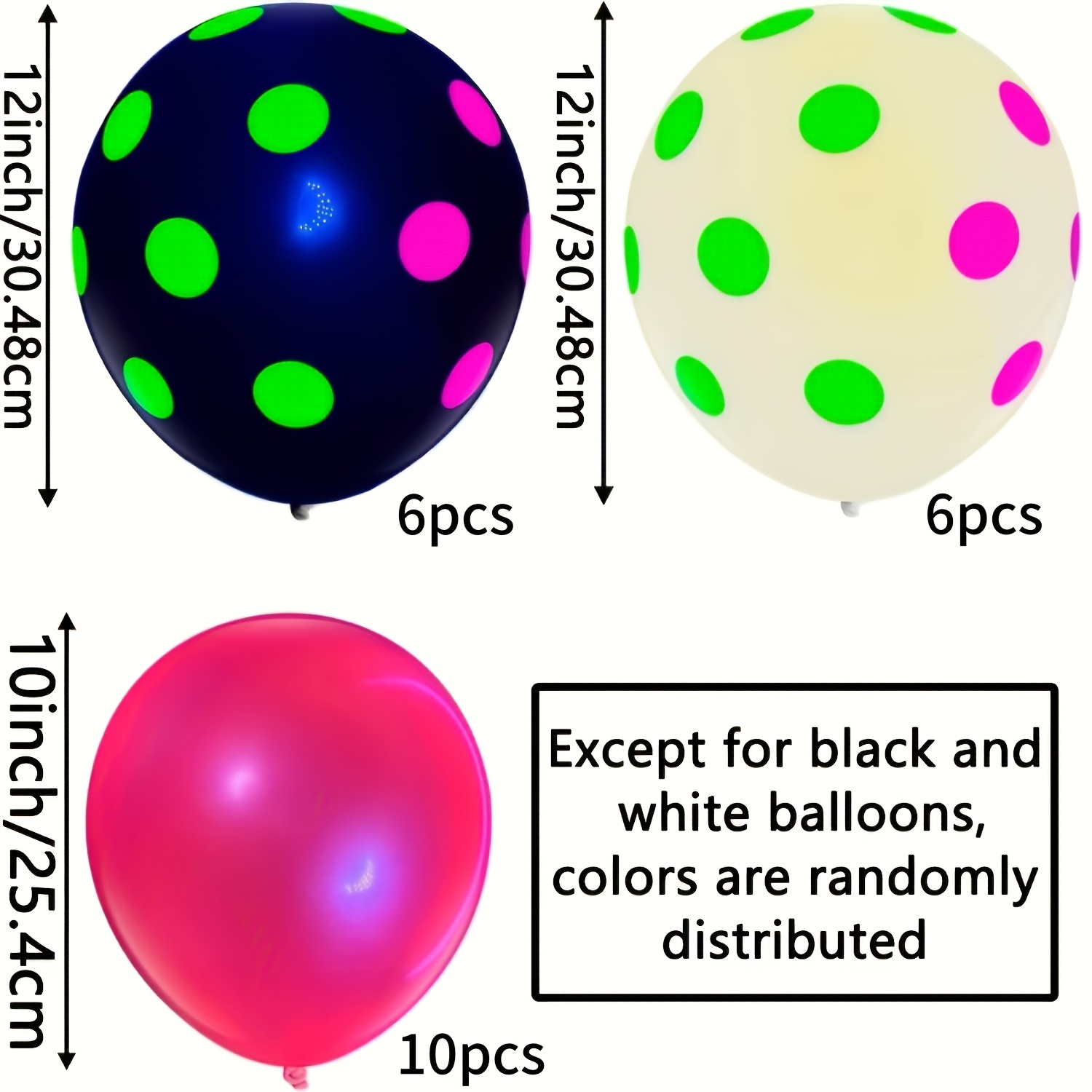 TEMU 22pcs Neon Glow Balloons, 30.48cm Uv Polka Dot Blacklight Reactive Fluorescent Balloons, Glow In The Dark Party Supplies For Birthday, Wedding,