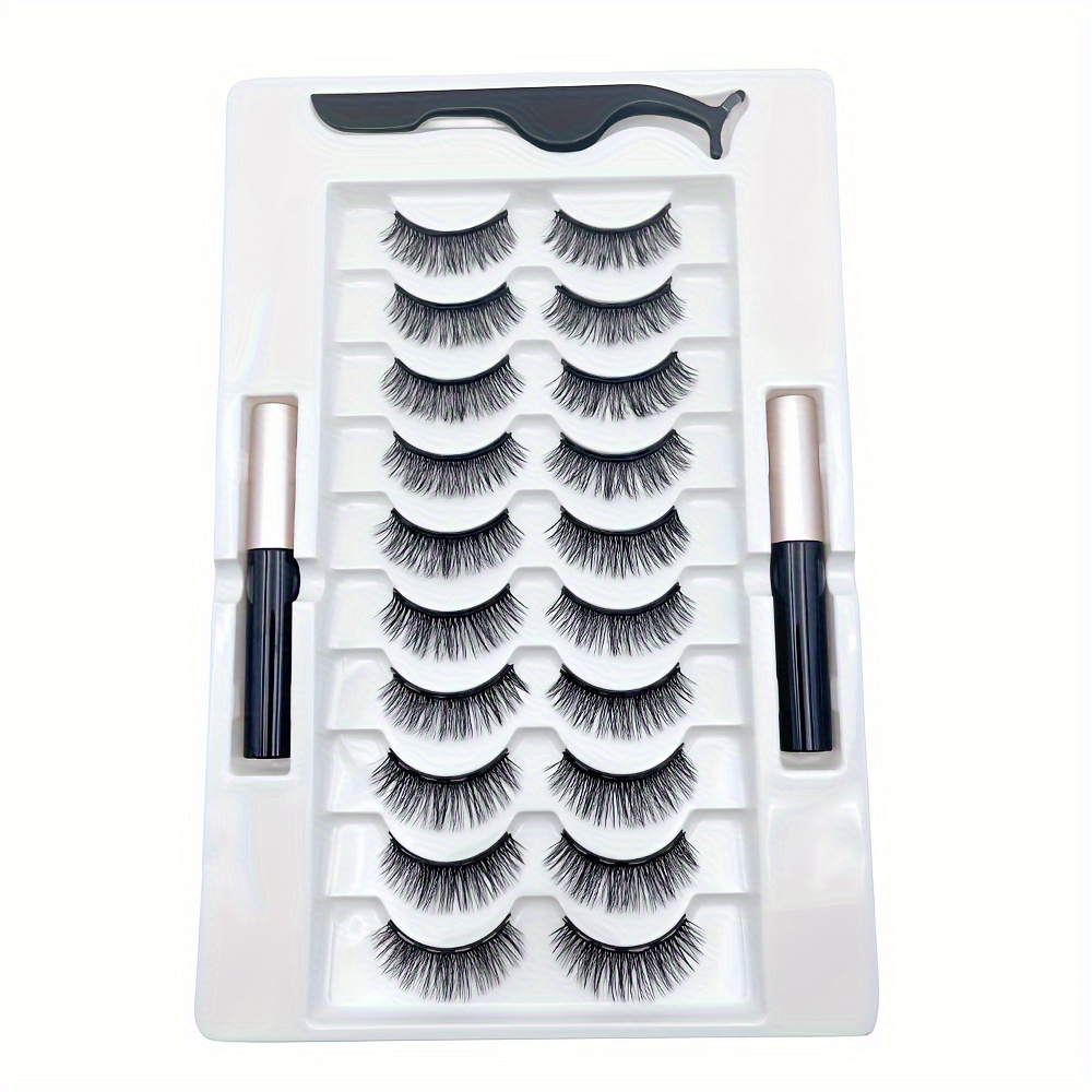 magnetic eyeliner and lashes pairs reusable false eyelashes with 2 eyeliner pens alcohol free no needed easy application for beginners tweezers included natural look for parties and festivals details 1