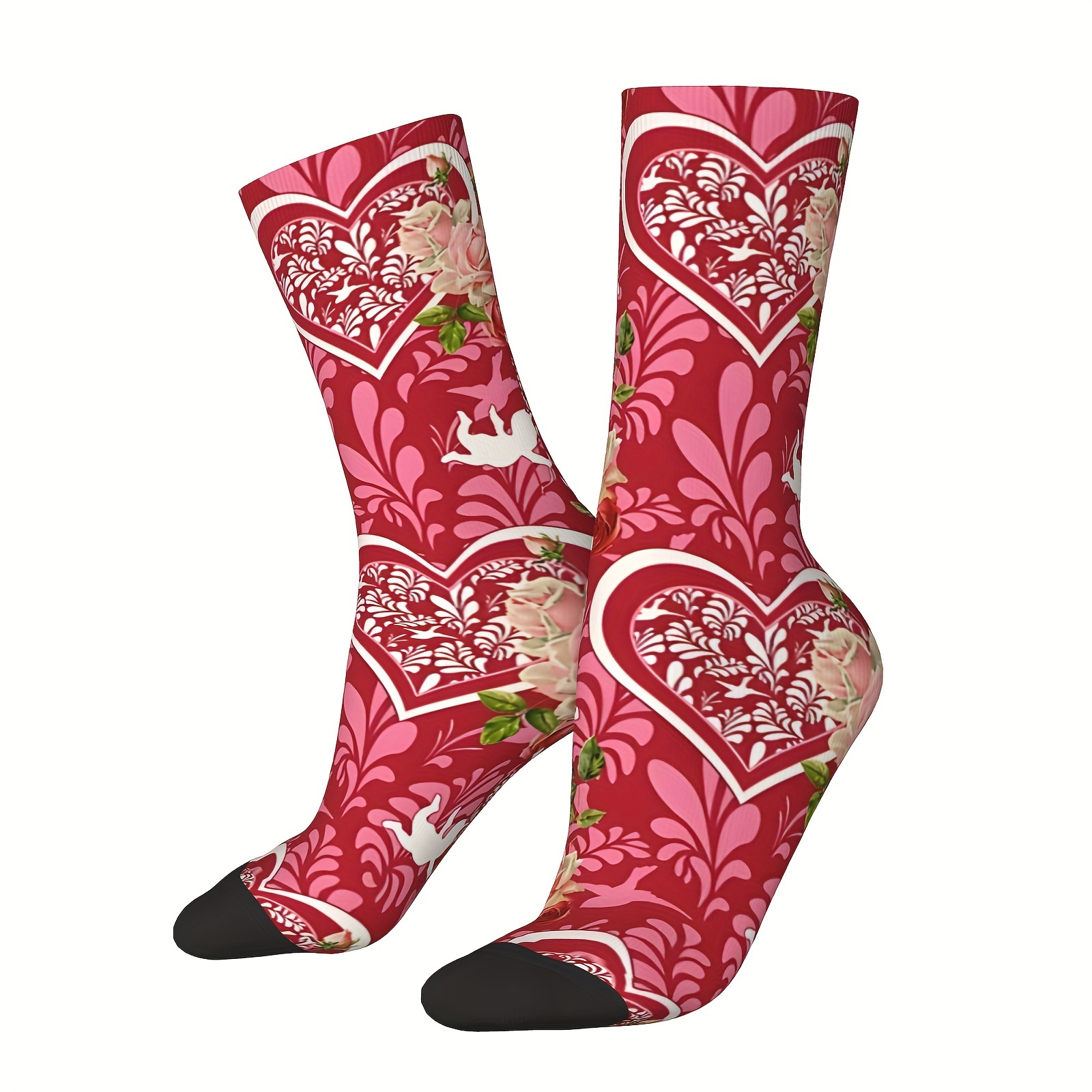 

1 Pair Of Unisex Vintage Style Novelty Pattern Crew Socks, Trendy 3d Digital Printed Men Women Socks, Crazy Funny Socks For Gifts