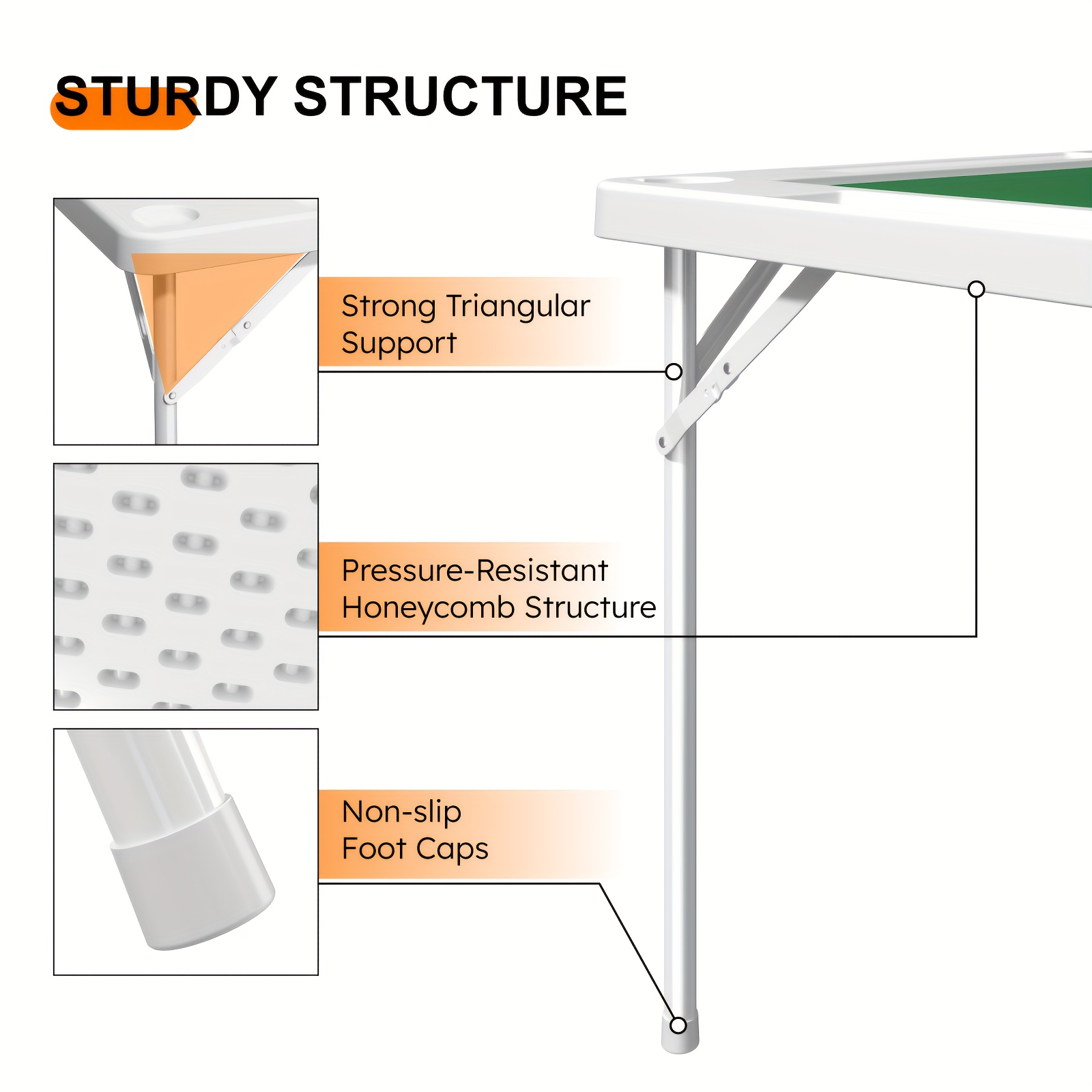 EVOKEDEN Foldable Felt Mahjong Table with Green Felt Top - White Plastic Card Table for Mahjong, Poker & Board Games, Portable Compact Design, No Assembly Required, Portable Game Table, Elegant Furniture, Durable Plastic