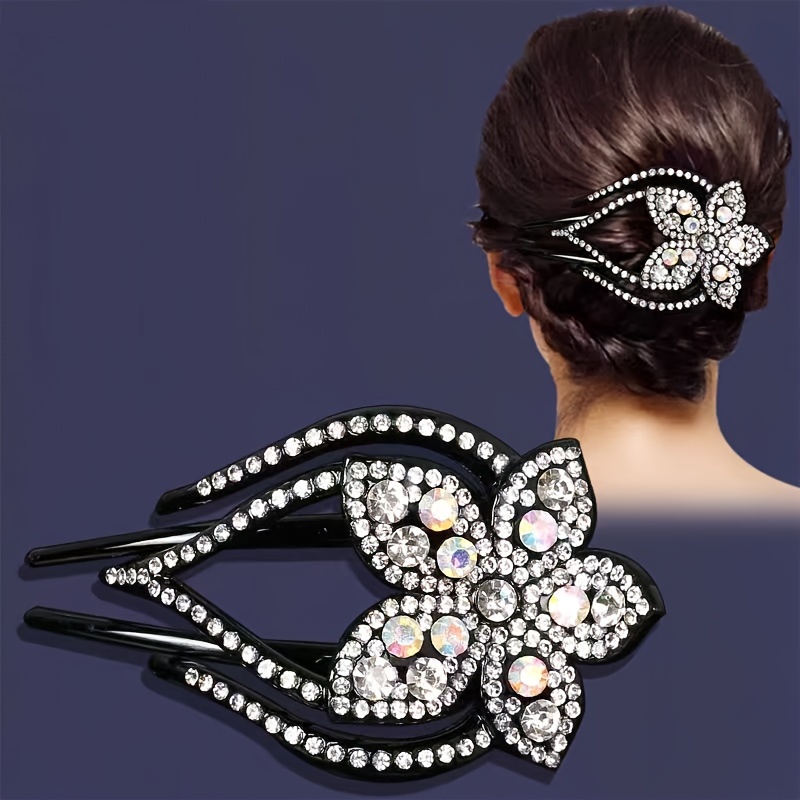 Image of Resin Rhinestone Clip Elegant Fixed Headdress Hairpin Large Duck Clip Women Elegant Barrettes