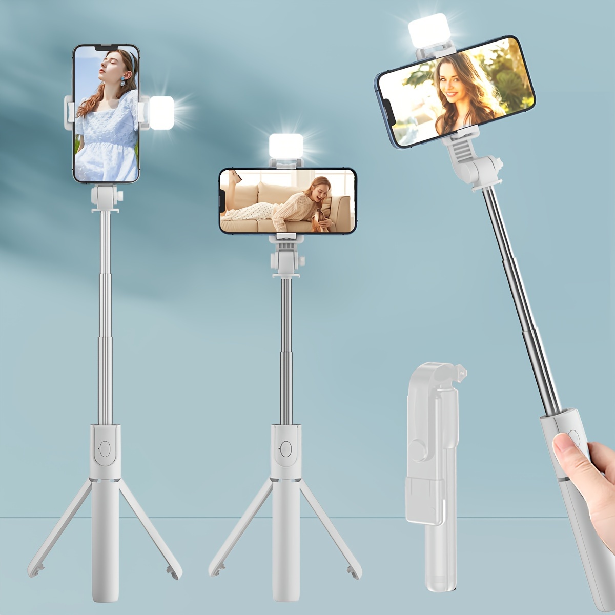 Treppiede Per Cellulare E Bastone Selfie - Alluminio, Estendibile A 1m, Rotazione 360°, Telecomando Bluetooth, Nero - Foto 9