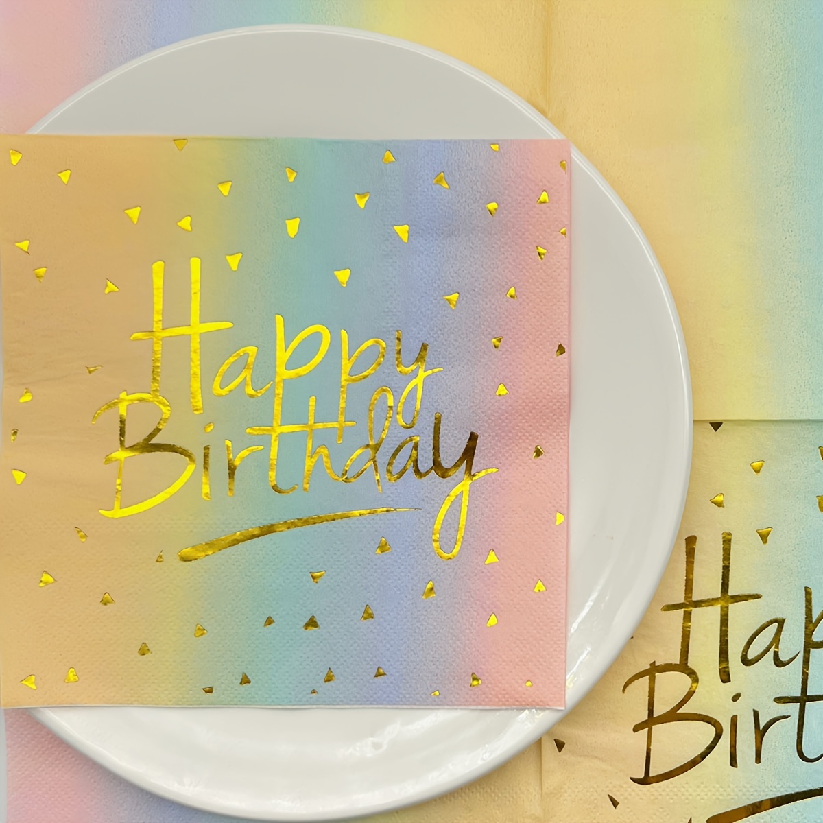 Image of 16pcs Rainbow Gradient Happy Birthday Napkins With Accents, 2-ply, 13x13 Inches - Perfect For Party Decor & Celebrations For Halloween、christmas