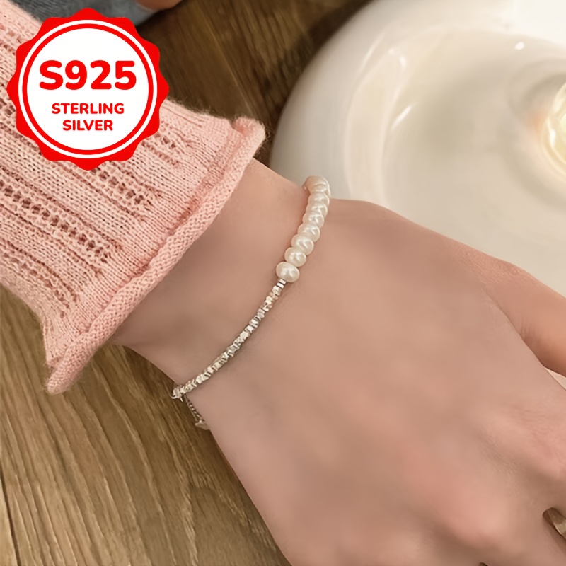 925 Silver Bracelet for Women with Pearls & Beaded Chain
