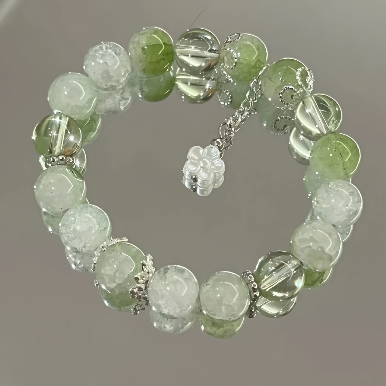 

Fashion Glass Bead Bracelet With Synthetic Gem Accents, Unplated Lemon Flower Charm Bracelet In Green