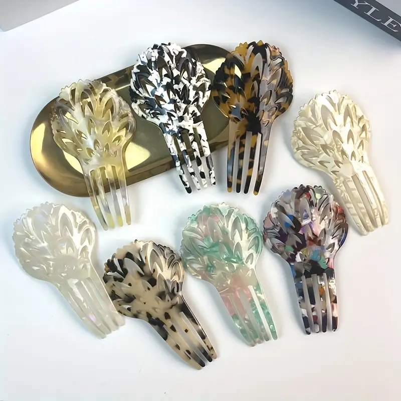 8pcs set of acetate leopard print four prong hairpins creative chinese style hanfu costume accessories elegant head combs and hairpins Product details 4
