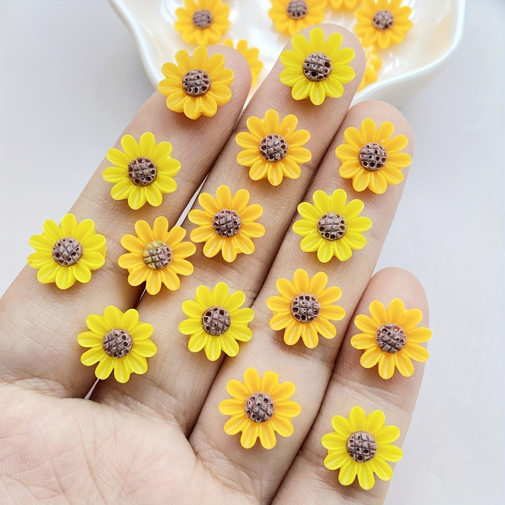 60pcs Of 11mm Resin Cute Mini Daisy Flat-back Flower Rhinestone Gems For Scrapbooking, Wedding Decorations, Embellishments, Crafts, And Nail Art Additions