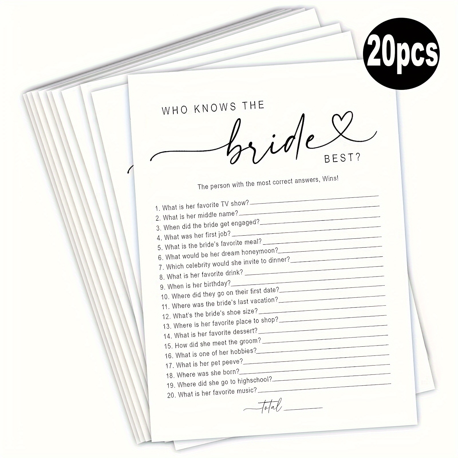 

20pcs Who Knows The Bride Best Quiz Cards For Bridal Shower And Bachelor Party Games - Fun Wedding Activity Cards For Bachelorette Party