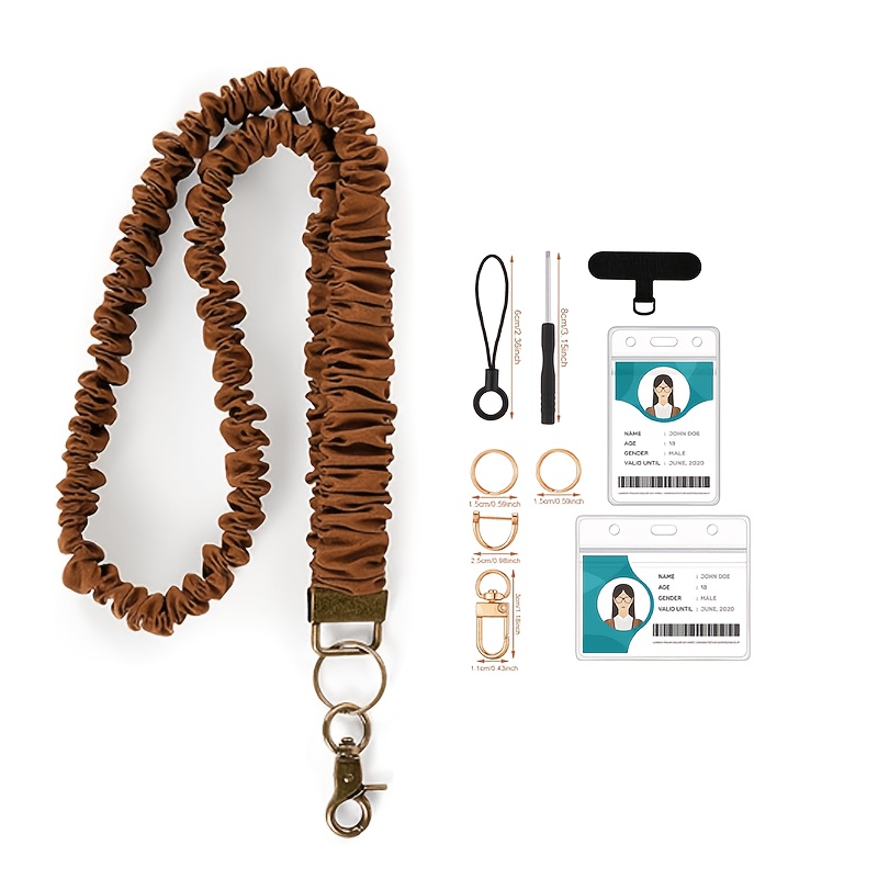 TEMU Scrunchie Lanyard For Id Badge & Keys, 10pcs A Set Neck Stretchy Teacher Nurse Lanyards Holder For Women Ladies With 1 Phone Pad.