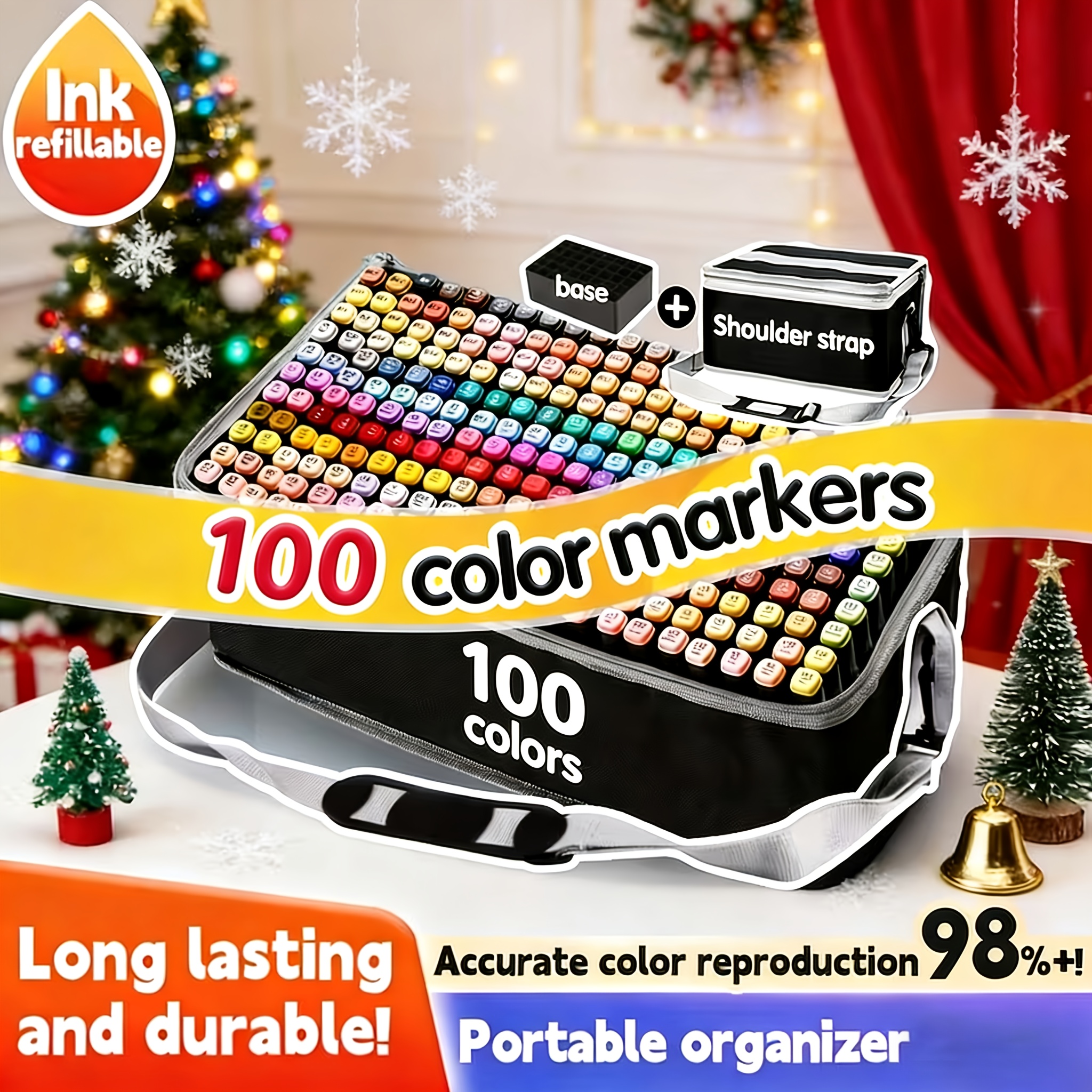 TEMU 100/120/168 Color Water-based Ink Double Headed Marker Pen, Bright Colors, Smooth Color Mixing, Equipped With Portable Storage Bag, Bracket,