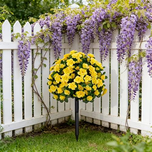 1pc realistic yellow azalea bouquet with green leaves direct insert suitable for porch patio garden artificial flowers indoor outdoor decoration no maintenance suitable for doorway