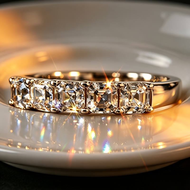 TEMU 1pc Stylish And Classic Square-cut Synthetic Synthetic Zirconia Layered Ring, Suitable For Men And Women. Parties, Casual , And Banquets, It