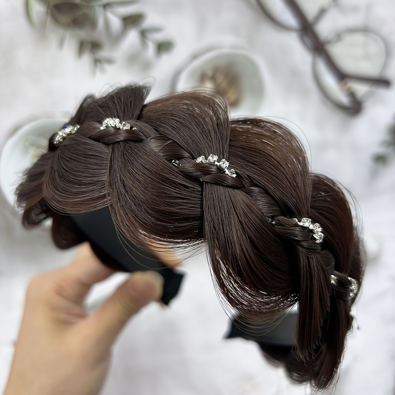 E-shop Strass-Fischgräten-Braids-Haube für Frauen, rutschfeste Kopfbedeckung, modischer Haarzug, hoher Kopfhalter, trendige Haarverlängerung
