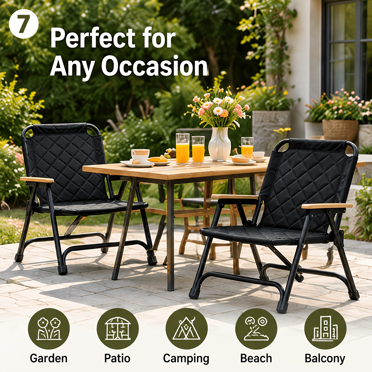 Image of 2pcs Portable Folding Patio Chair, Outdoor Camping Chair With Thickened Cushion And Backrest, Lightweight Foldable Lawn Chair, Suitable For Garden, Patio, Beach, Travel And Picnic