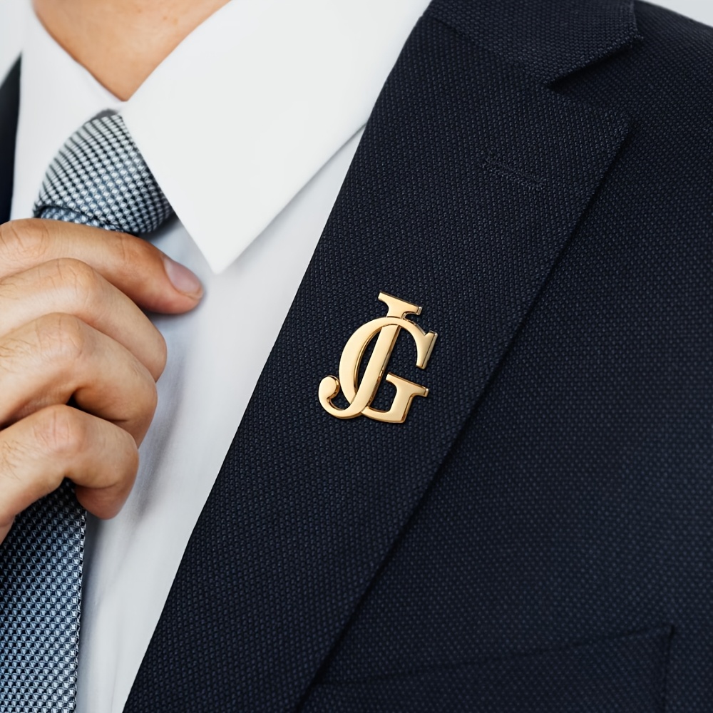 E-shop Individuelle Doppelbuchstaben Goldene Elegante Brosche, Personalisierte Paar Initialen Brosche, Edelstahl Überlappende Buchstaben Brosche,