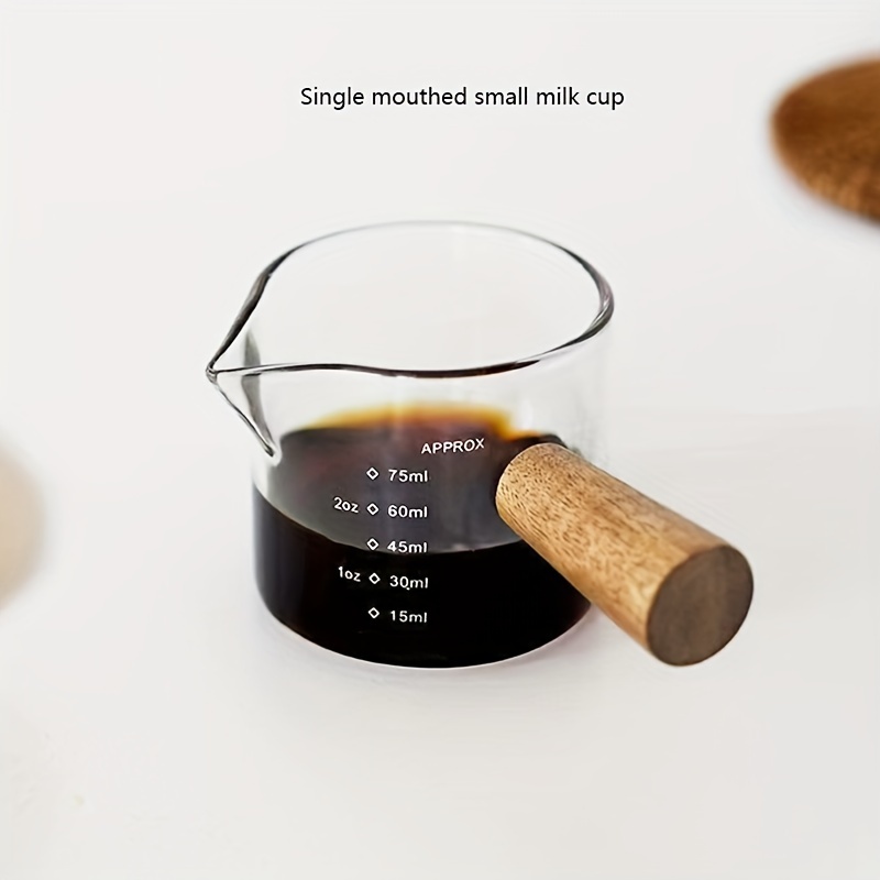 2oz Heat-resistant Glass Measuring Cup With Wooden Handle - Dual Spout, Scale Marked, Perfect For Coffee & Kitchen Use, Small , Single Spout