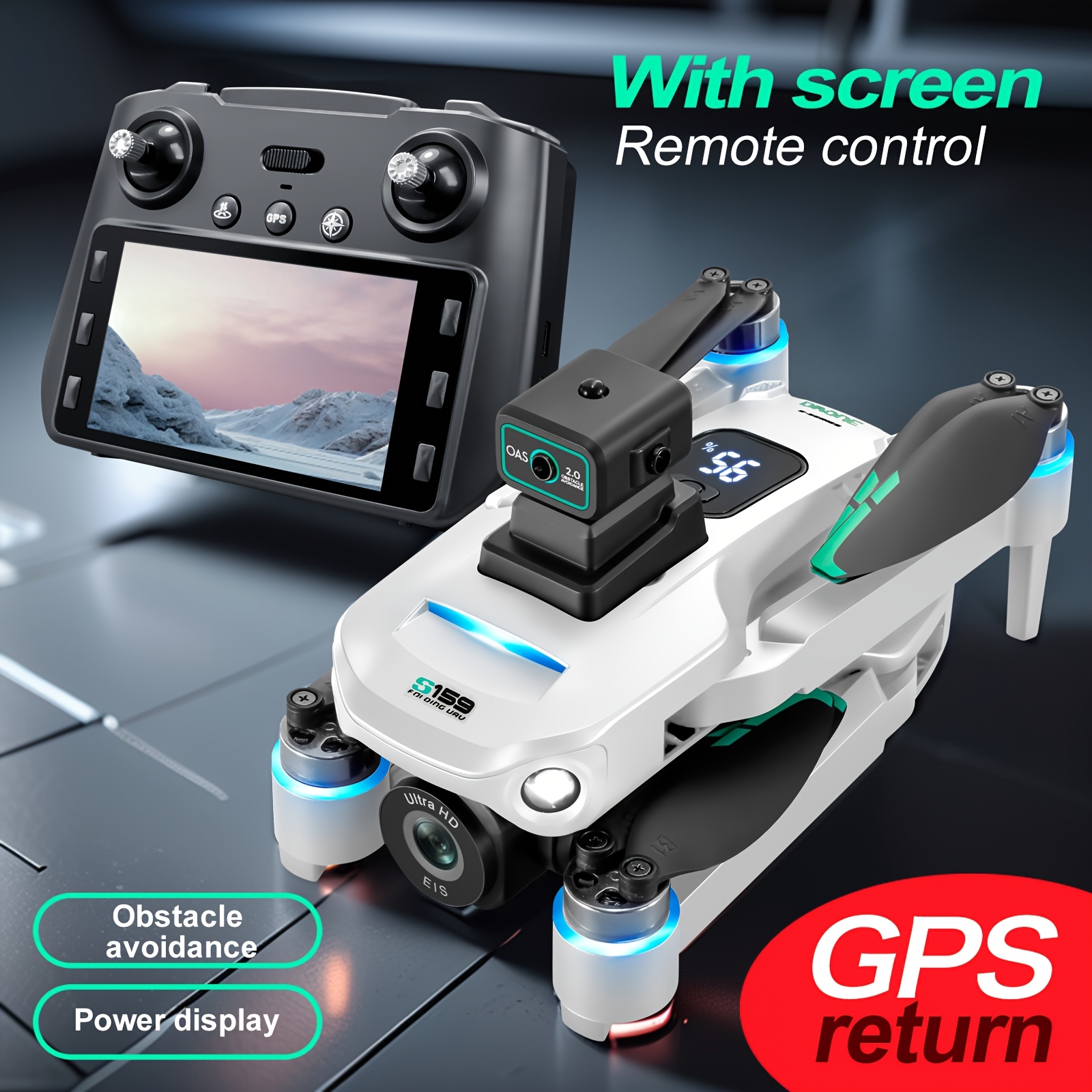 YLRC S159 Dron z Podwójnymi Kamerami HD (720P), Inteligentne Omijanie Przeszkód, Optyczny Lot na Miejscu, Powrót/Orbita Jedną Klawiszem, Lokalizacja GPS, Składany Dron z LED Nocnym Światłem, Sterowanie przez Aplikację i Pilot, Poręczna Konstrukcja dla Dorosłych i Początkujących – Idealny do Fotografii Lotniczej, Mapowania, Monitoringu, Latający Rekreacyjnie, Elegancki Design, Wytrzymała Budowa, dla Miłośników Technologii