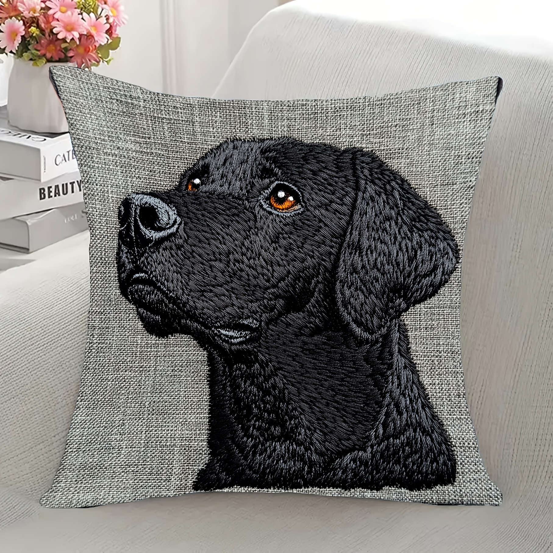 

1pc Contemporary Embroidered Throw Pillow Cover, 18x18 Inch, Polyester Short Plush, Machine Washable, Zipper Closure, Woven Decorative With For Home, Sofa, Bedroom