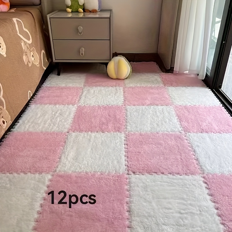 Image of 12pcs Thickened Plush Bedroom Living Room Room Bedside Carpet Mat Closet Tatami Bay Window Cuttable Full Coverage For Rental House Renovation