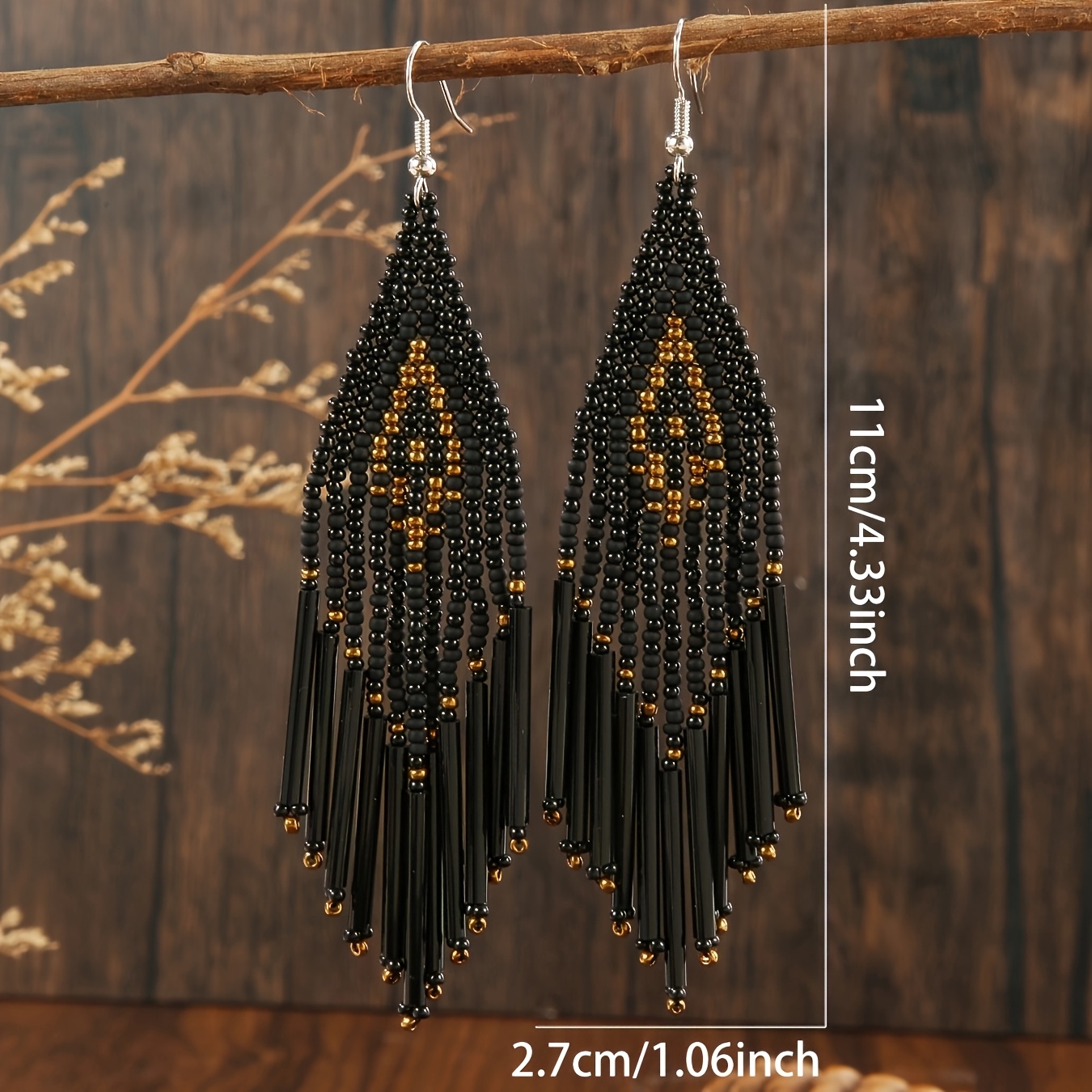 Bohemian Beaded Tassel Drop Earrings, Vintage Inspired