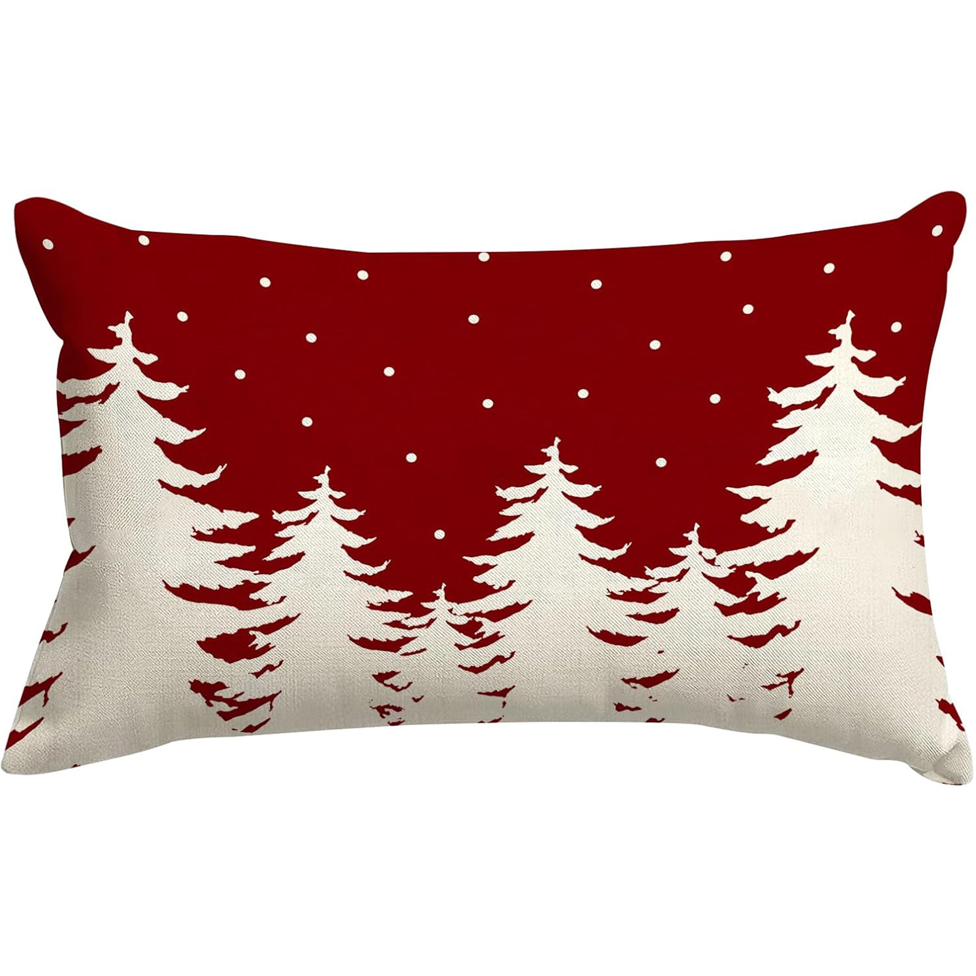 

1pc Contemporary Style Christmas Tree Throw Pillow Cover, 12x20 Inch, Red & White Snowflake Meteor Design, Linen Cushion Case With Zipper, Machine Washable, For Home Decor, Multiple Room Use