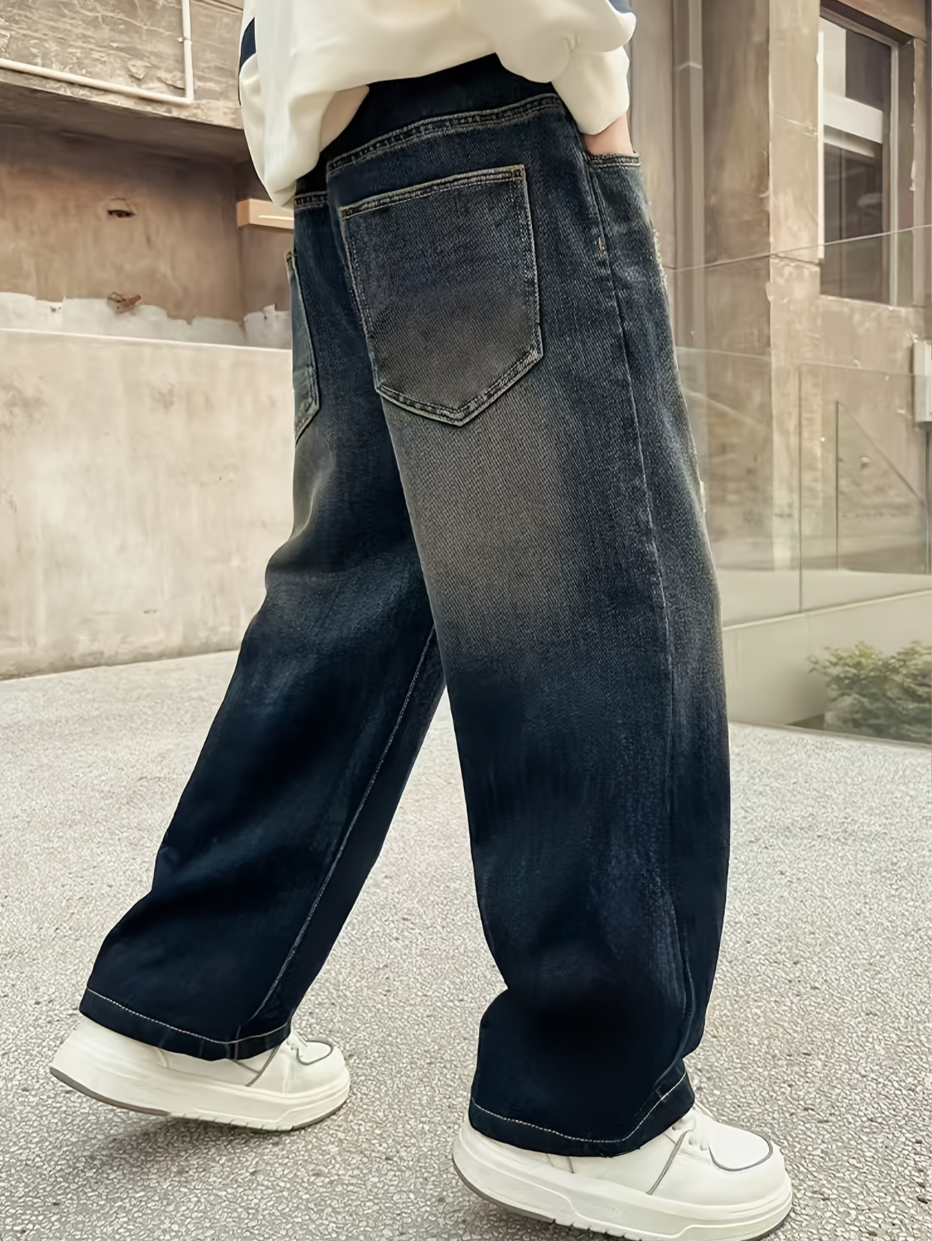 boys relaxed fit wide leg jeans light wash vintage blue Temu Oman