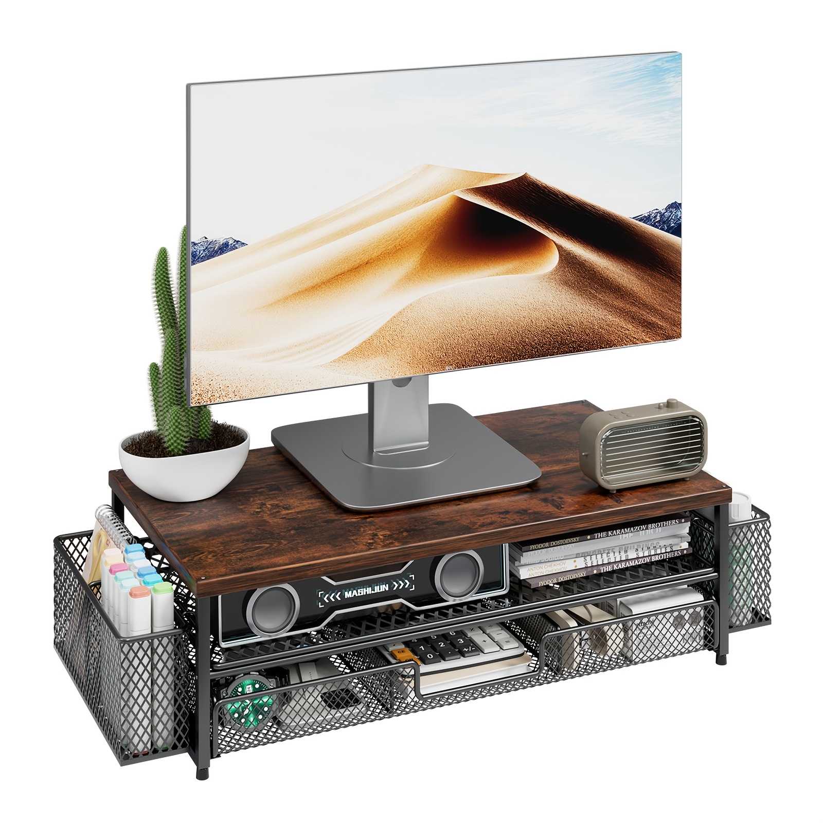 Laptop Stand With Drawer And 2 Pen Holders, , Office Supplies, Desktop Storage Organizer, Detachable Storage Space, Stable And Durable Structure, Suitable For Office, Bedroom, Living