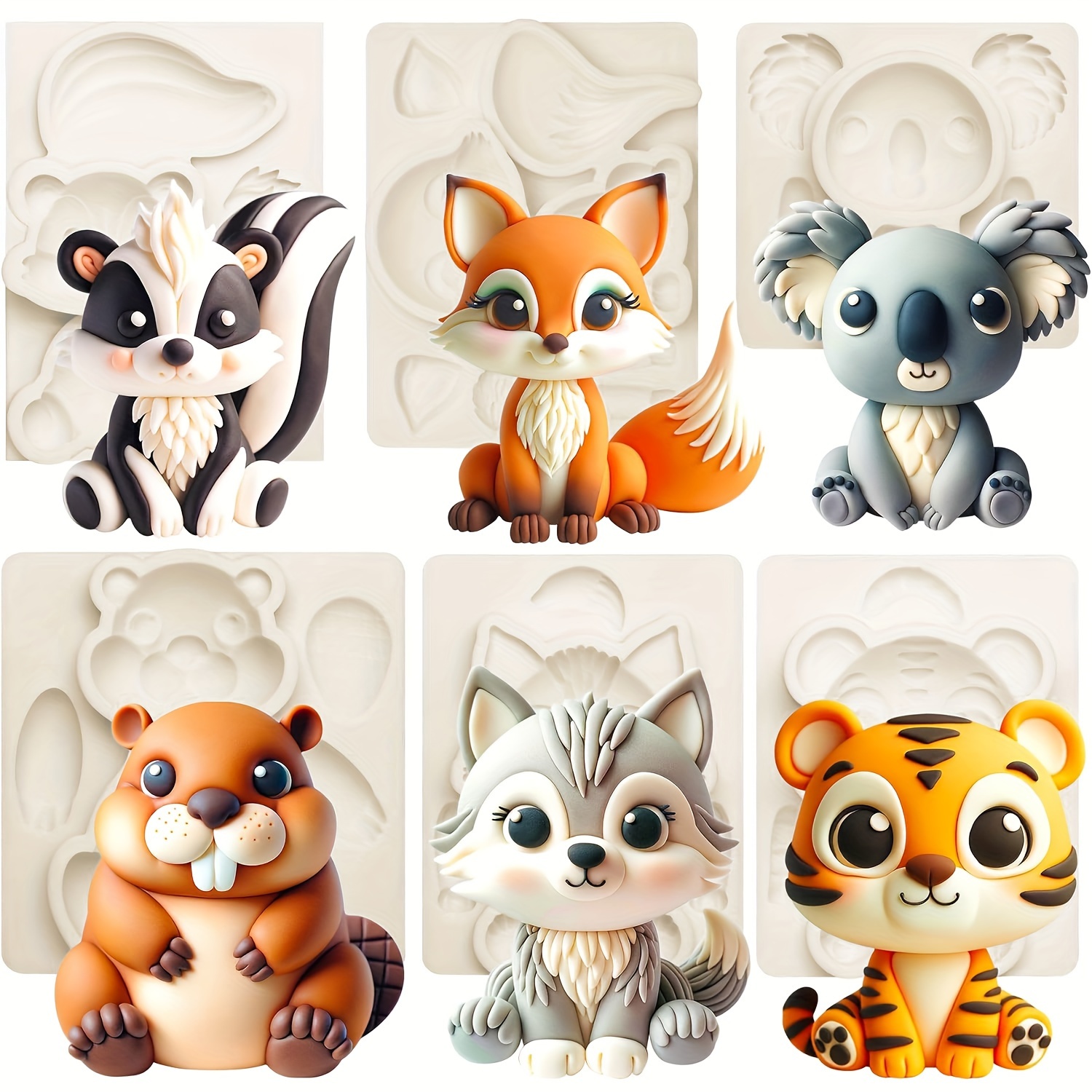 

Cartoon Cute Animal Tiger, Wolf, Skunk, Koala, Fox, Silicone Mold Fondant Cake Decorating Mold Kitchen Utensils Baking Tools Paper Top Decoration Wedding Birthday Party Decoration Mold Reusable