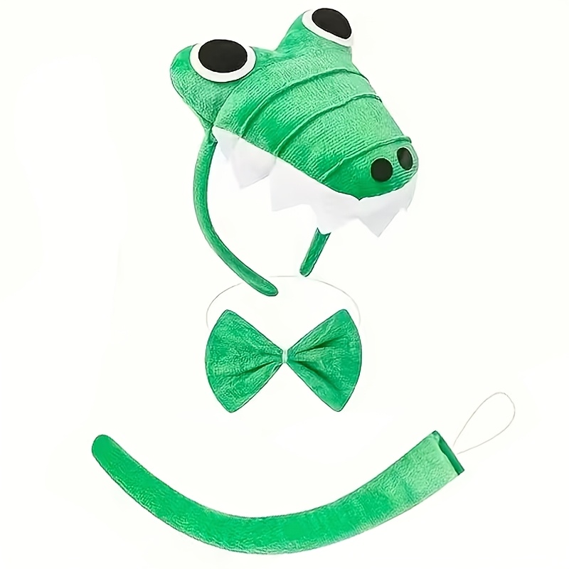 TEMU 3/4pcs Set Of Cute Crocodile Costume Additions, Including Green Three-dimensional Crocodile Headband, Tie, Tail, Skirt, Suitable For Halloween