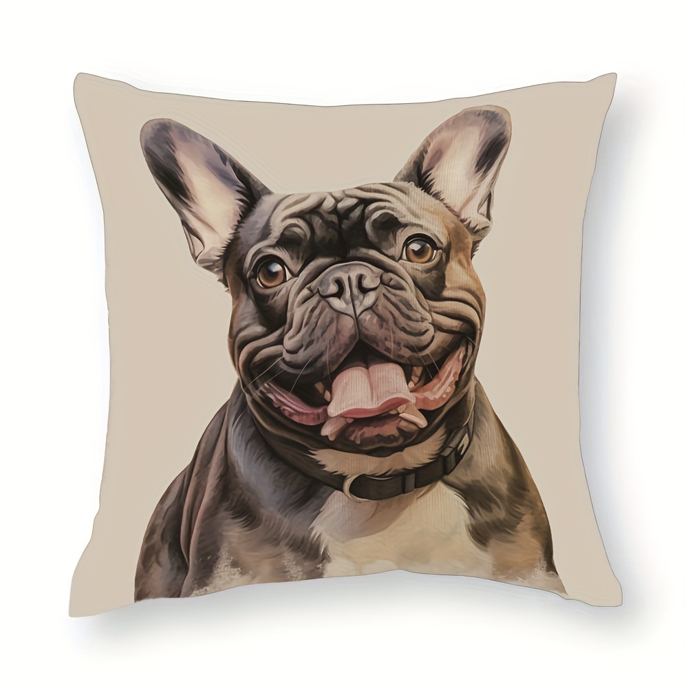 

1pc Bulldog Dog Pillow Cover, Dog Puppy Art Decorative Pillow Case For Couch Sofa Bedroom Dog Lover Gift White, 18x18 Inch