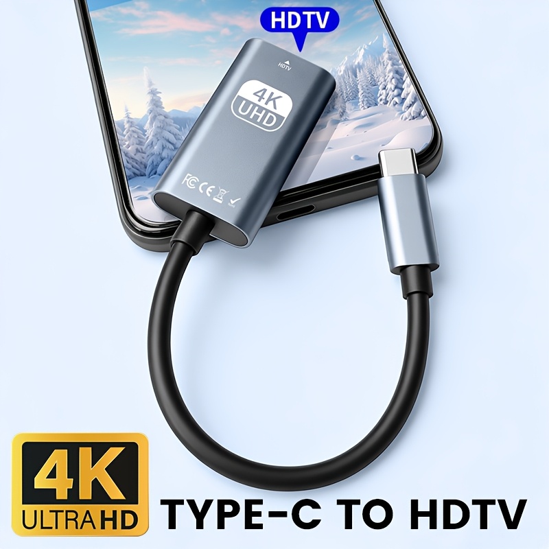 Adapter Type-C na HDTV, 4K@ USB-C na HDTV moški na ženski adapter, pretvornik za prenos visoke ločljivosti, adapter za prikaz na telefon,