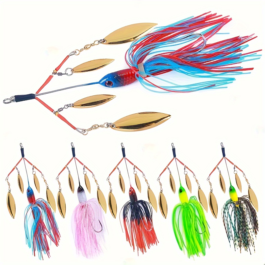 

1pc Fishing Spinner Lure, Realistic Skirt Jig With Willow Blades, Fishing Accessories For Pike Snakehead