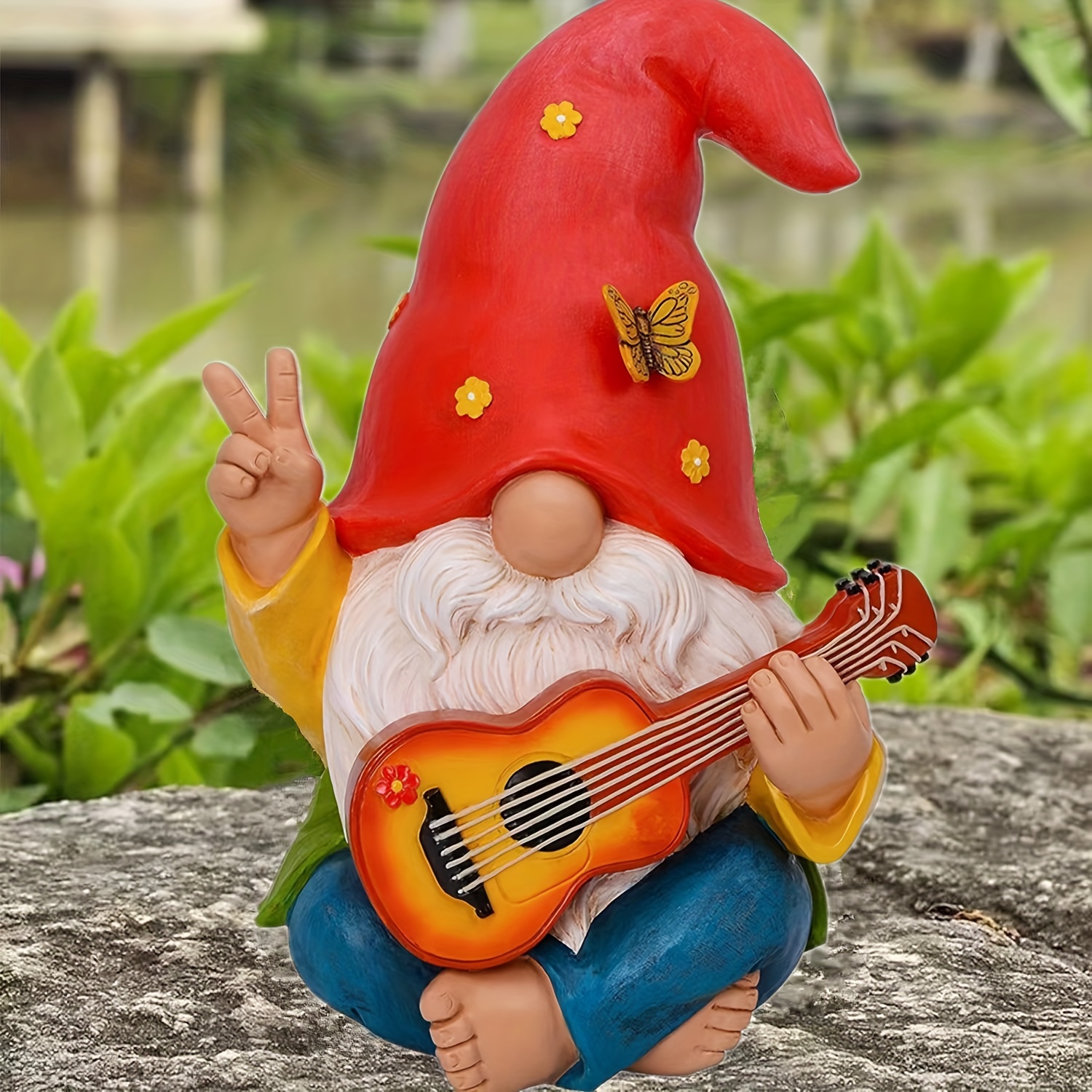 

Whimsical Hippie Guitar Gnome Statue - Colorful Resin Garden Dwarf For Outdoor & Home Decor, Perfect For Yard, Balcony, Porch