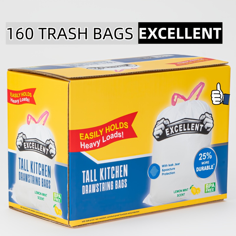 TEMU Disposable Non-tear Trash Bags, 160 Count (2 Rolls), Puncture And Tear-resistant Trash Bags With Deodorizing Technology, Drawstring Trash Bags