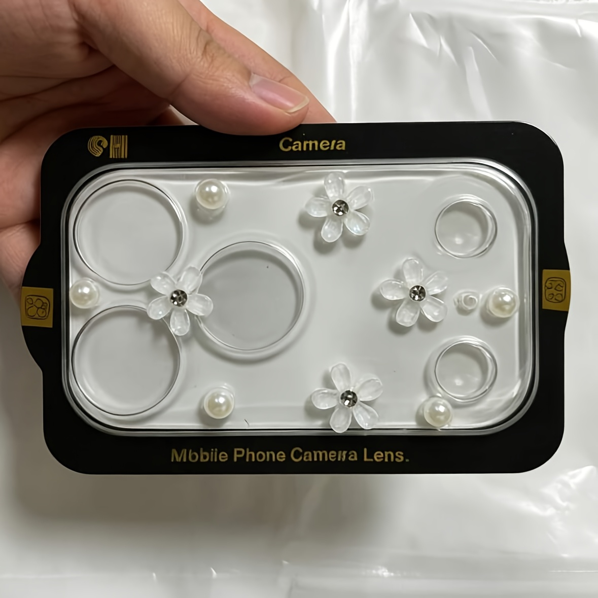 TEMU 1pc Luxurious Pearl Five-petal Flower Lens Film Suitable For 18 Pro/18 Pro Max/17 Pro Max/17 Pro Lens Protection Film