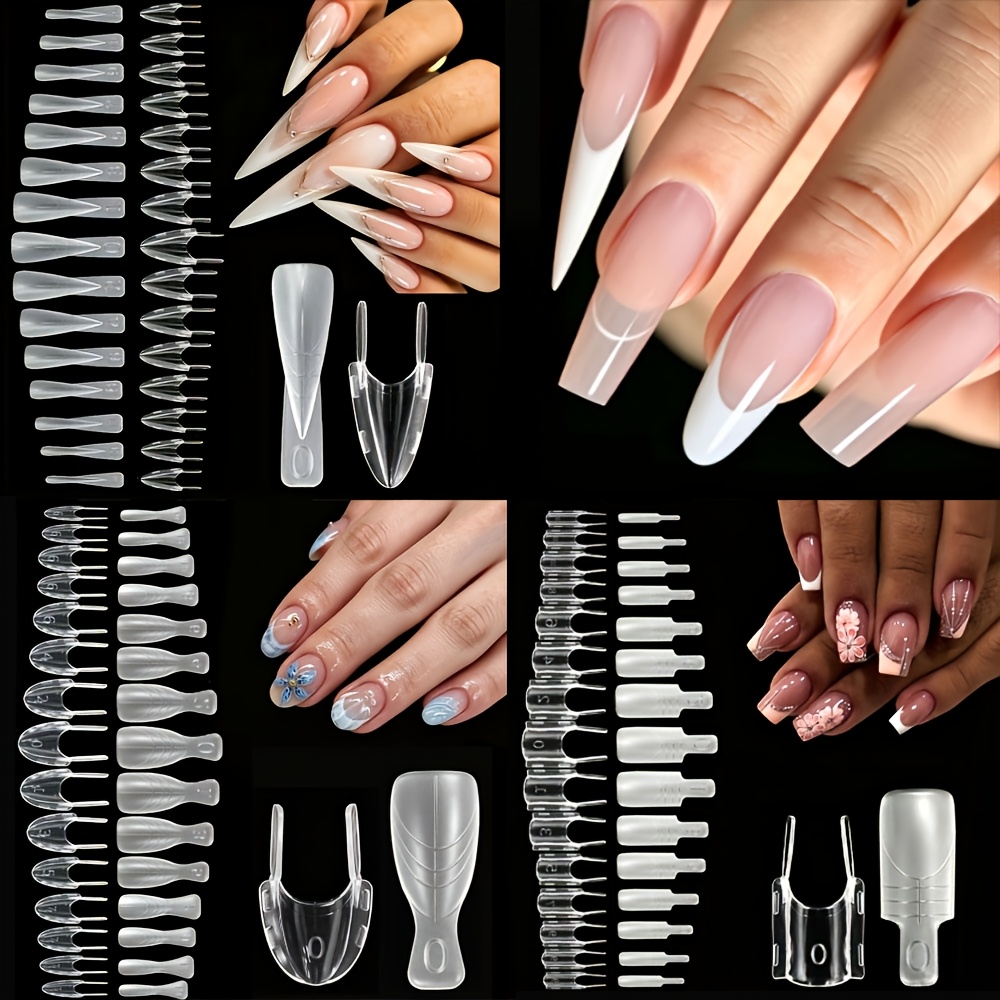 TEMU 180pcs Semi-frosted, Non-fixed, Hand-held Nail Extension Molds, 3 Types Of Nail Shapes: Oval, Short Square, And Long Pointed. Sandwich Nail Mold