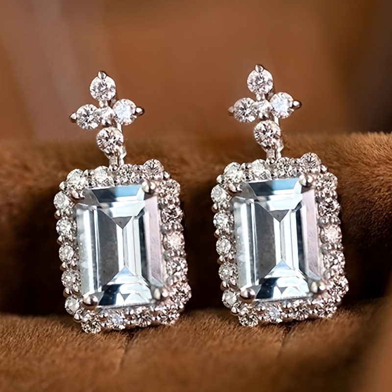 E-shop Exquisite Zirkonia-Blumen-Einlegearbeit Meerblau Synthetische Zirkonia Anhänger Ohrringe Elegante Damen Freizeitmode Schmuck