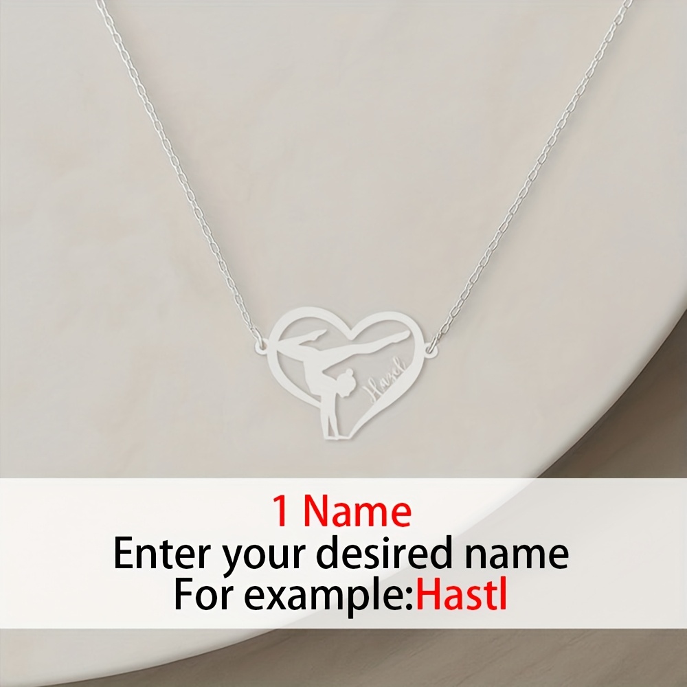 TEMU Personalized Gymnastics Necklace, Customized Heart-shaped Name Necklace, Romantic And Minimalist Fashion Necklace, Made Of 304l Stainless Steel.