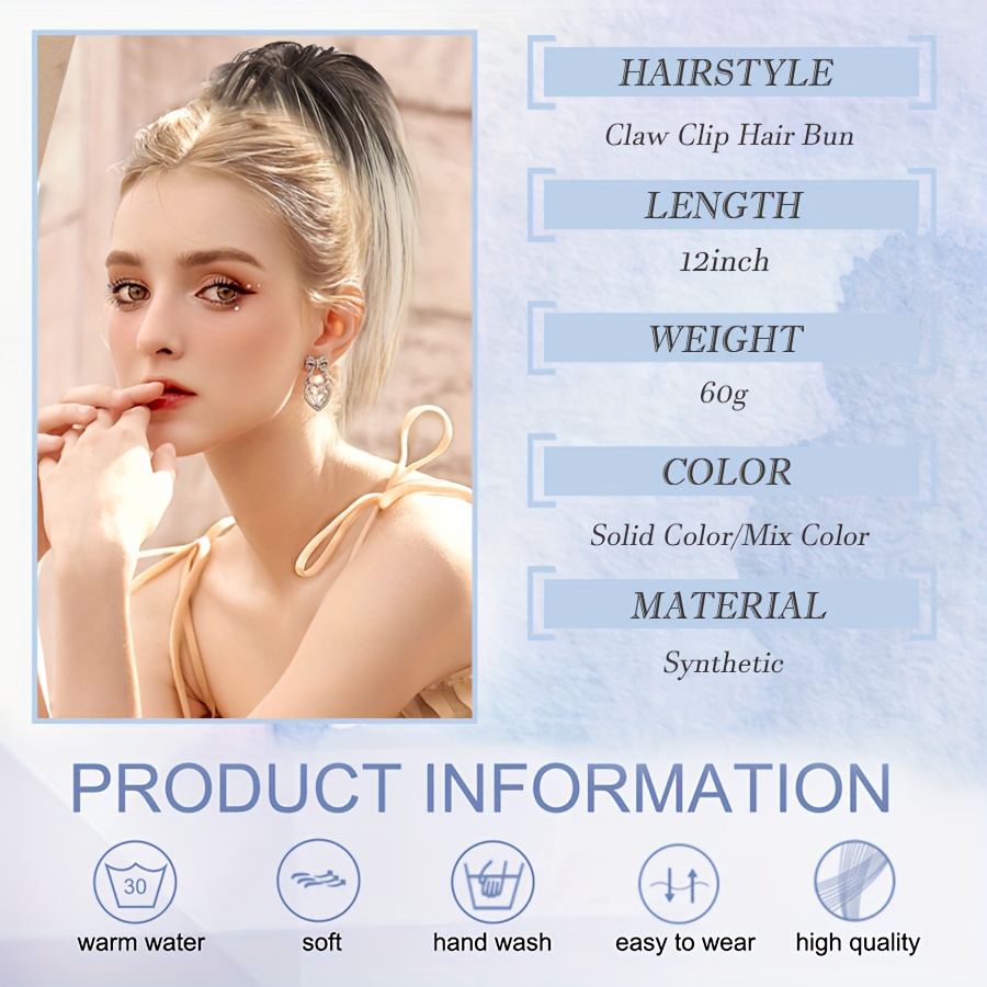 1pc womens synthetic claw clip messy bun ponytail extension 12inch 30cm tousled scrunchies updo lightweight high fluffy straight soft hairpiece basics style for party halloween christmas daily use details 1