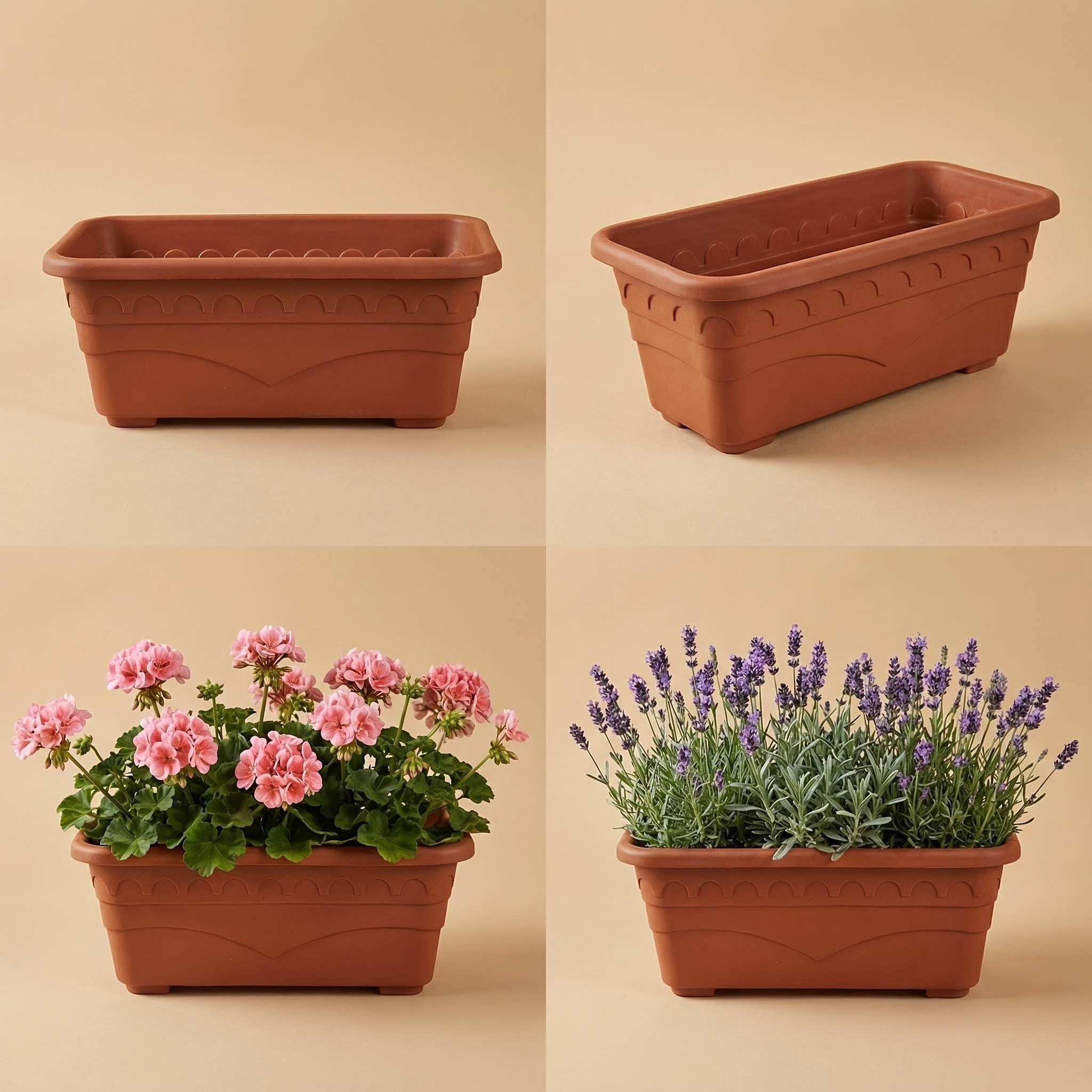 terracotta plastic rectangular flower planters window box suitable for indoor and outdoor gardening for growing vegetables strawberries strawberries and herbs on balcony patio portable and durable easy to clean gardening gift home decor