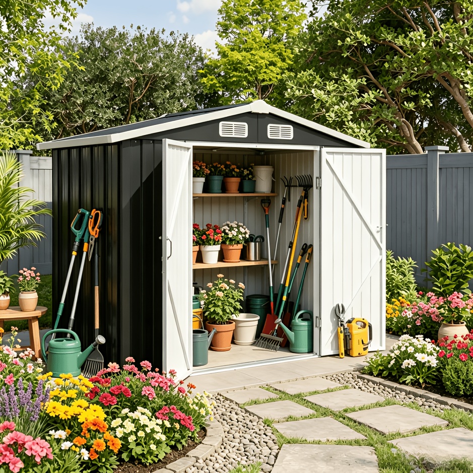 Image of 250*190cm/190*130cmoutdoor Storage Shed - Metal Garden Shed, Garden Tool Shed With Lockable Doors For Backyard, Patio, Temporary Removable