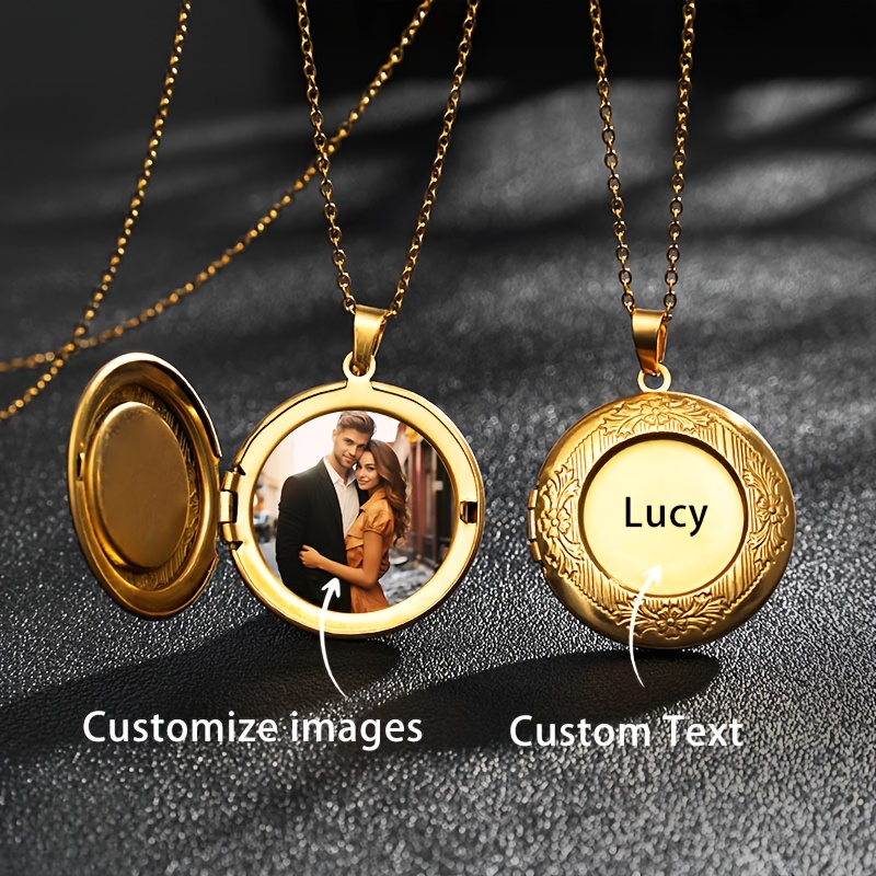 

Custom Picture Necklace Can Be Opened Photo Box Necklace Round Pendant Put Photo Engraved Can Be Opened Couple Photo Box Necklace To Send Companion Friends Commemorative Gifts