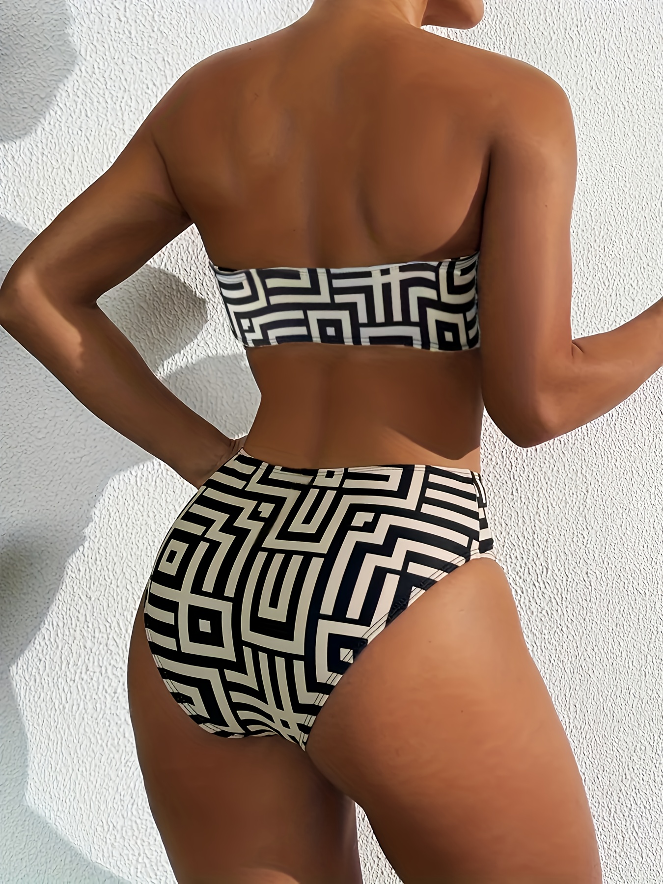 25SS Midsummer Trend Metal Jewelry Fashion Print Bikini Strapless Pool Beach Vacation Women's Bikini Set