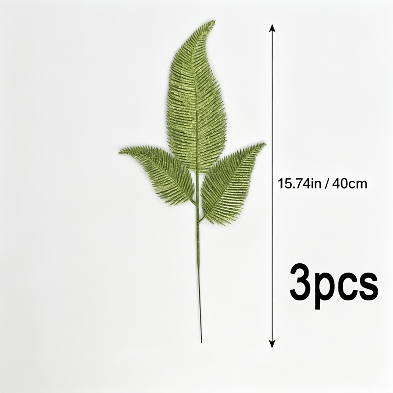 TEMU Premium Sparkly Christmas Glitter Fern Leaves, 3-pack 15.74in/40cm Artificial Picks Shiny Foliage For Christmas Tree Decorations Wreath Garland