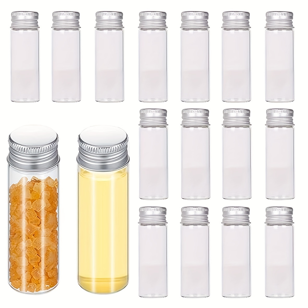 

20pcs Bouteille en Plastique de 15ml, Petit Bocal Transparent pour Échantillons, Petite Bouteille Décorative avec Capuchon en Aluminium Argenté, pour Huiles Essentielles, , Poudres, Bijoux