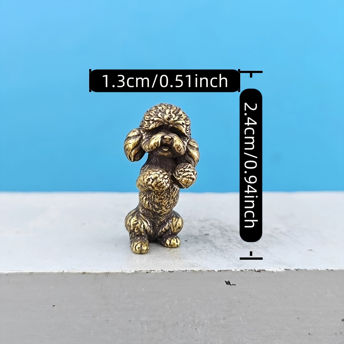 TEMU Brass Vintage Rustic Miniature Simulated Teddy French Bulldog Pei Pet Model Bonsai Aquarium Sand Table Micro Landscape Decoration Figurine, Cute