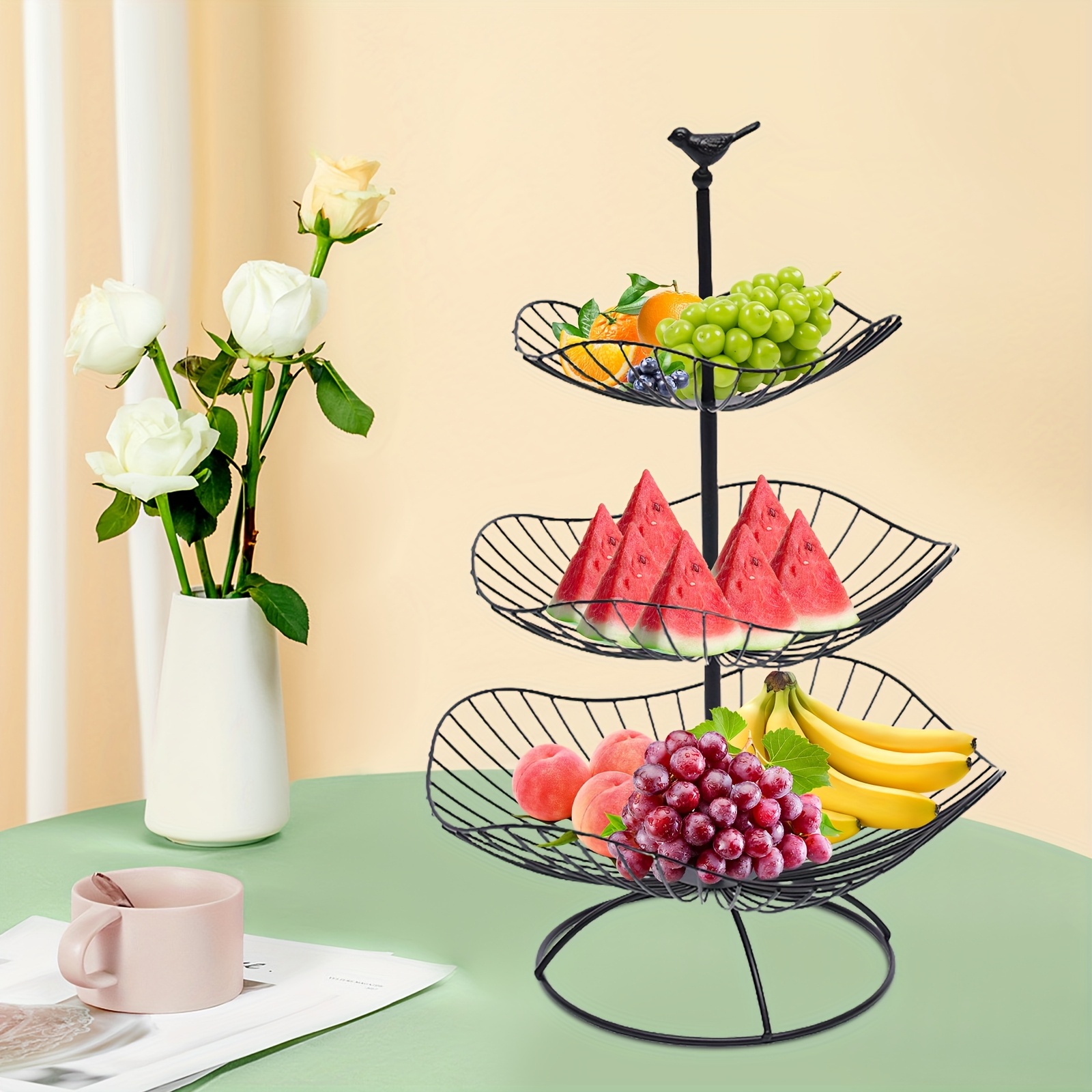 Image of 3 Tiers Metal Wire Fruit Basket Holder Rack Vegetable Bowl Storage Stand Kitchen